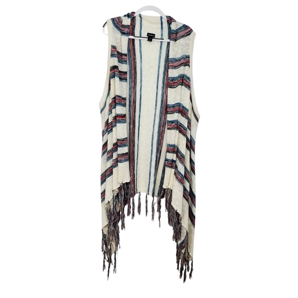 torrid Sweaters - Torrid Striped Knit Fringed Vest Waterfall Front Cream Red Blue Sz 4 Pre-Owned